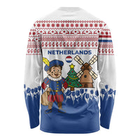 Netherlands Christmas Long Sleeve Shirt with Christmas Tree Windmill Piet Character and Tulip Pattern - Wonder Print Shop