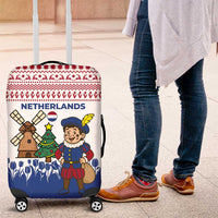 Netherlands Christmas Luggage Cover with Christmas Tree Windmill Piet Character and Tulip Pattern - Wonder Print Shop