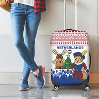 Netherlands Christmas Luggage Cover with Christmas Tree Windmill Piet Character and Tulip Pattern - Wonder Print Shop