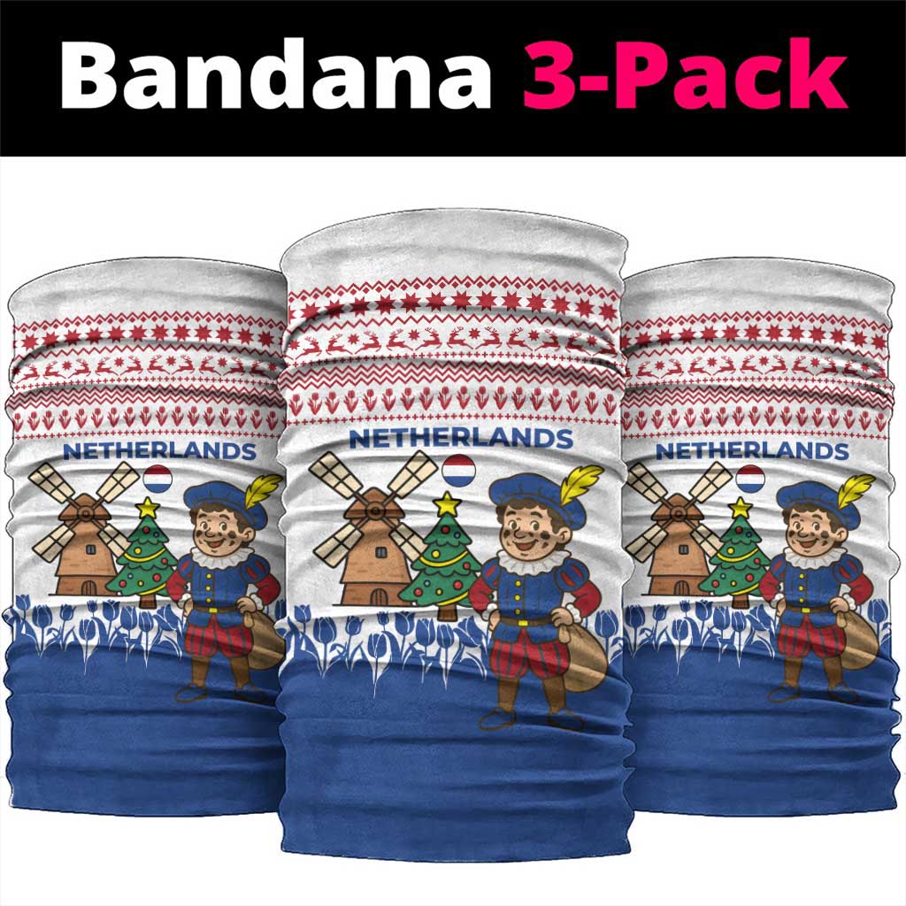 Netherlands Christmas Neck Gaiter with Christmas Tree Windmill Piet Character and Tulip Pattern - Wonder Print Shop