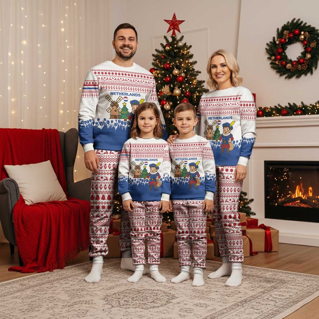 Netherlands Christmas Pajama Set with Christmas Tree Windmill Piet Character and Tulip Pattern - Wonder Print Shop
