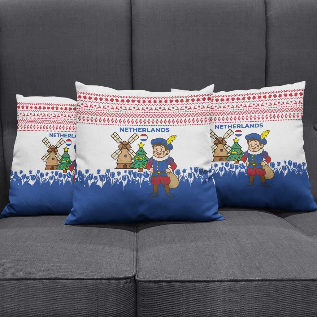 Netherlands Christmas Pillow Cover with Christmas Tree Windmill Piet Character and Tulip Pattern - Wonder Print Shop