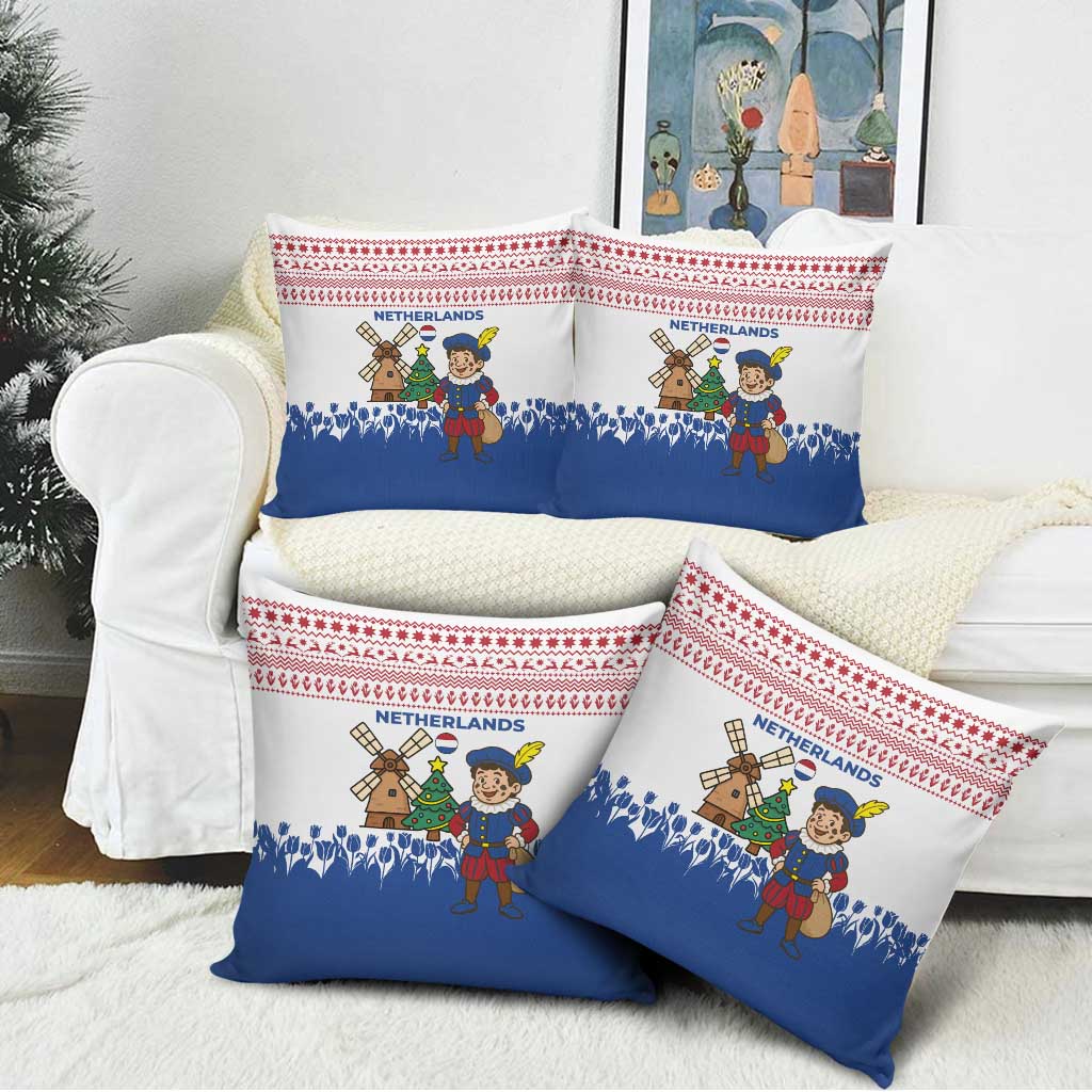 Netherlands Christmas Pillow Cover with Christmas Tree Windmill Piet Character and Tulip Pattern - Wonder Print Shop