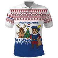 Netherlands Christmas Polo Shirt with Christmas Tree Windmill Piet Character and Tulip Pattern - Wonder Print Shop