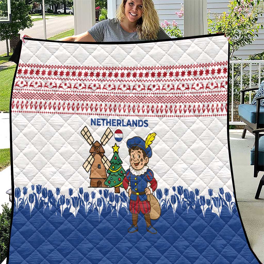 Netherlands Christmas Quilt with Christmas Tree Windmill Piet Character and Tulip Pattern - Wonder Print Shop