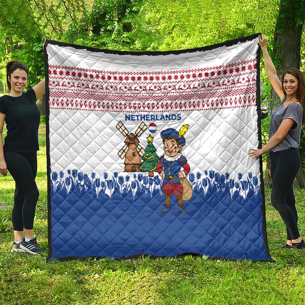 Netherlands Christmas Quilt with Christmas Tree Windmill Piet Character and Tulip Pattern - Wonder Print Shop