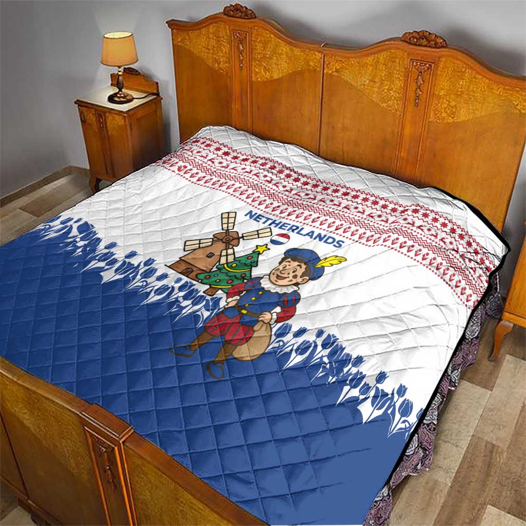 Netherlands Christmas Quilt with Christmas Tree Windmill Piet Character and Tulip Pattern - Wonder Print Shop
