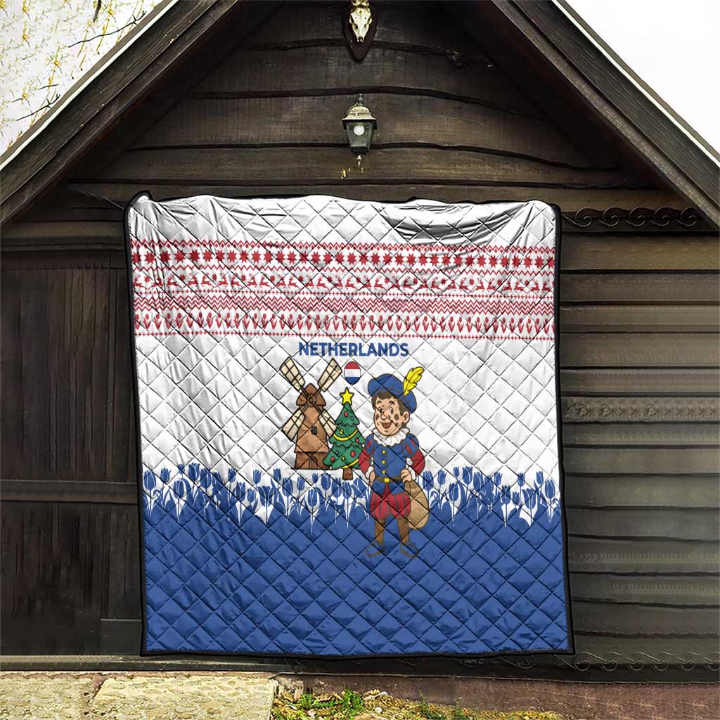 Netherlands Christmas Quilt with Christmas Tree Windmill Piet Character and Tulip Pattern - Wonder Print Shop