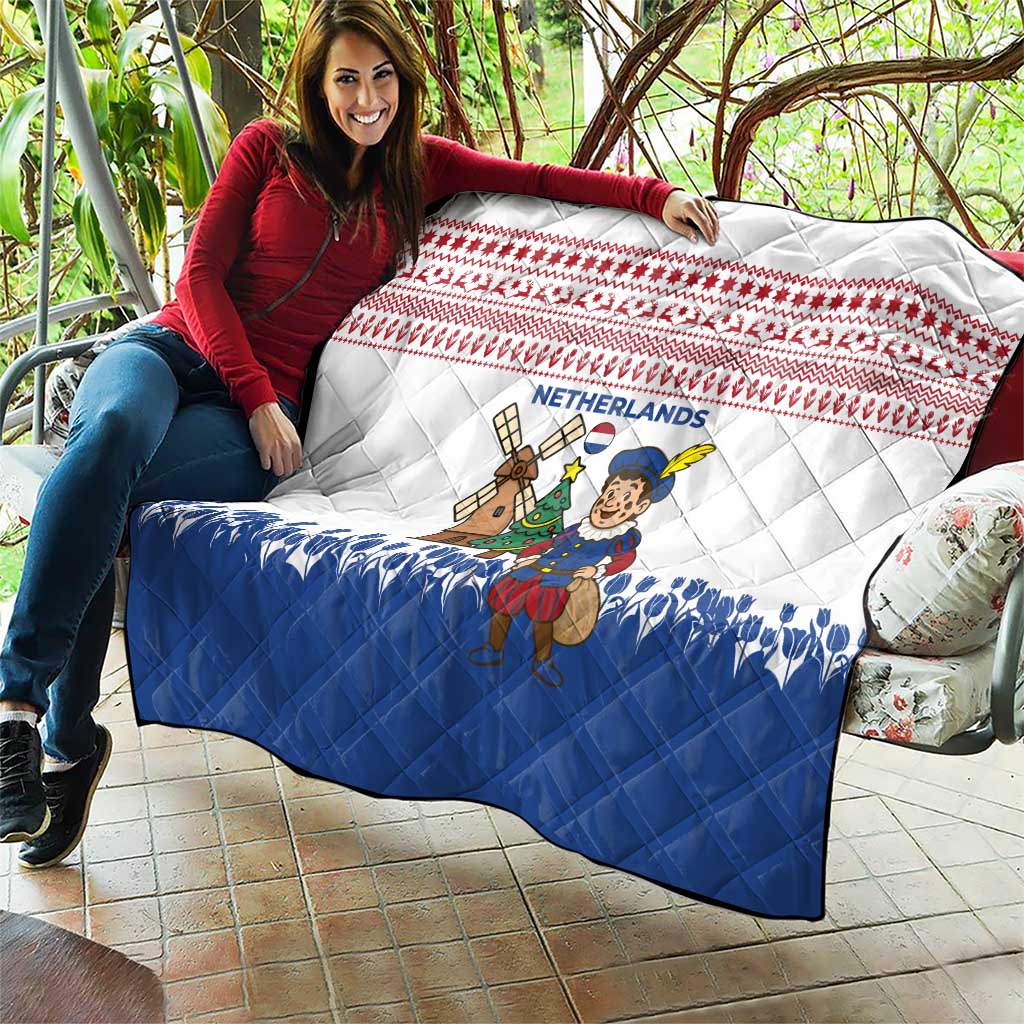 Netherlands Christmas Quilt with Christmas Tree Windmill Piet Character and Tulip Pattern - Wonder Print Shop