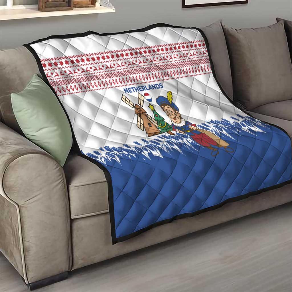 Netherlands Christmas Quilt with Christmas Tree Windmill Piet Character and Tulip Pattern - Wonder Print Shop