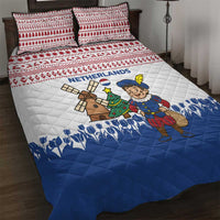 Netherlands Christmas Quilt Bed Set with Christmas Tree Windmill Piet Character and Tulip Pattern - Wonder Print Shop