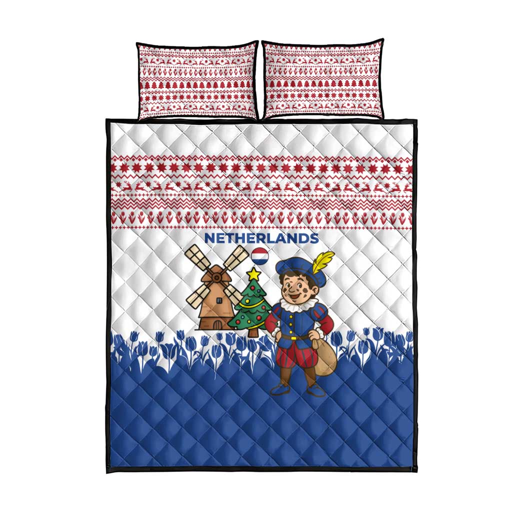 Netherlands Christmas Quilt Bed Set with Christmas Tree Windmill Piet Character and Tulip Pattern - Wonder Print Shop