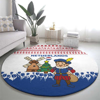 Netherlands Christmas Round Carpet with Christmas Tree Windmill Piet Character and Tulip Pattern - Wonder Print Shop