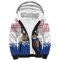 Netherlands Christmas Sherpa Hoodie with Christmas Tree Windmill Piet Character and Tulip Pattern - Wonder Print Shop