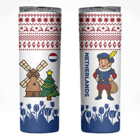 Netherlands Christmas Skinny Tumbler with Christmas Tree Windmill Piet Character and Tulip Pattern - Wonder Print Shop