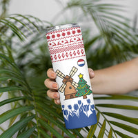 Netherlands Christmas Skinny Tumbler with Christmas Tree Windmill Piet Character and Tulip Pattern - Wonder Print Shop