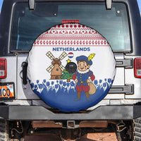Netherlands Christmas Spare Tire Cover with Christmas Tree Windmill Piet Character and Tulip Pattern - Wonder Print Shop