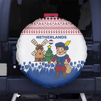 Netherlands Christmas Spare Tire Cover with Christmas Tree Windmill Piet Character and Tulip Pattern - Wonder Print Shop