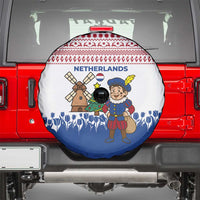 Netherlands Christmas Spare Tire Cover with Christmas Tree Windmill Piet Character and Tulip Pattern - Wonder Print Shop