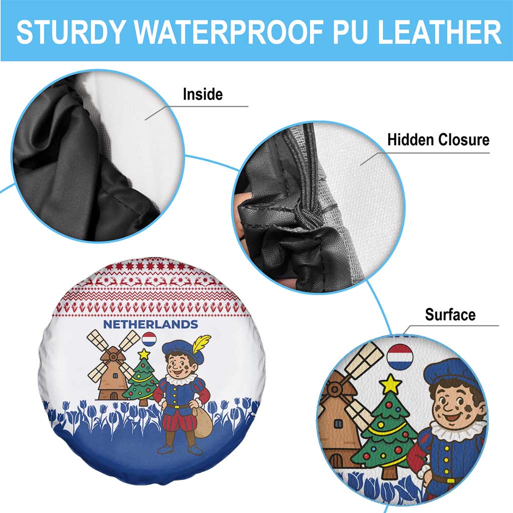 Netherlands Christmas Spare Tire Cover with Christmas Tree Windmill Piet Character and Tulip Pattern - Wonder Print Shop