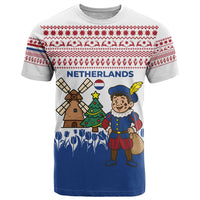 Netherlands Christmas T Shirt with Christmas Tree Windmill Piet Character and Tulip Pattern - Wonder Print Shop