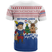 Netherlands Christmas T Shirt with Christmas Tree Windmill Piet Character and Tulip Pattern - Wonder Print Shop