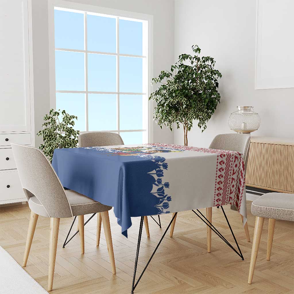 Netherlands Christmas Tablecloth with Christmas Tree Windmill Piet Character and Tulip Pattern - Wonder Print Shop