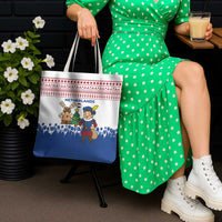 Netherlands Christmas Tote Bag with Christmas Tree Windmill Piet Character and Tulip Pattern - Wonder Print Shop