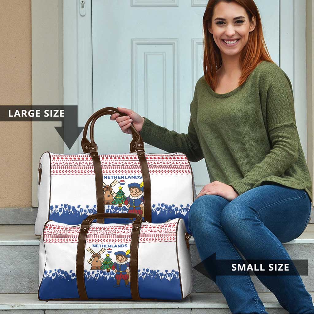 Netherlands Christmas Travel Bag with Christmas Tree Windmill Piet Character and Tulip Pattern - Wonder Print Shop