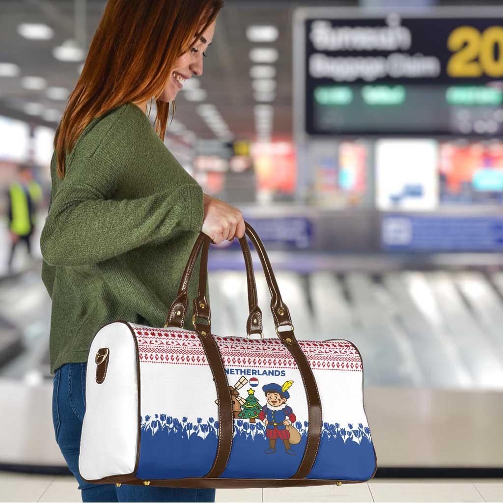 Netherlands Christmas Travel Bag with Christmas Tree Windmill Piet Character and Tulip Pattern - Wonder Print Shop