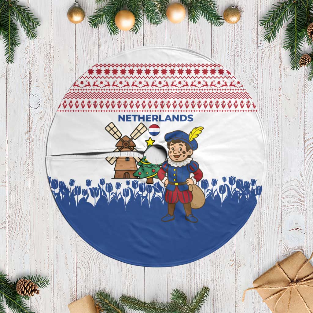 Netherlands Christmas Tree Skirt with Christmas Tree Windmill Piet Character and Tulip Pattern - Wonder Print Shop