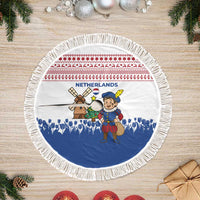 Netherlands Christmas Tree Skirt with Christmas Tree Windmill Piet Character and Tulip Pattern - Wonder Print Shop