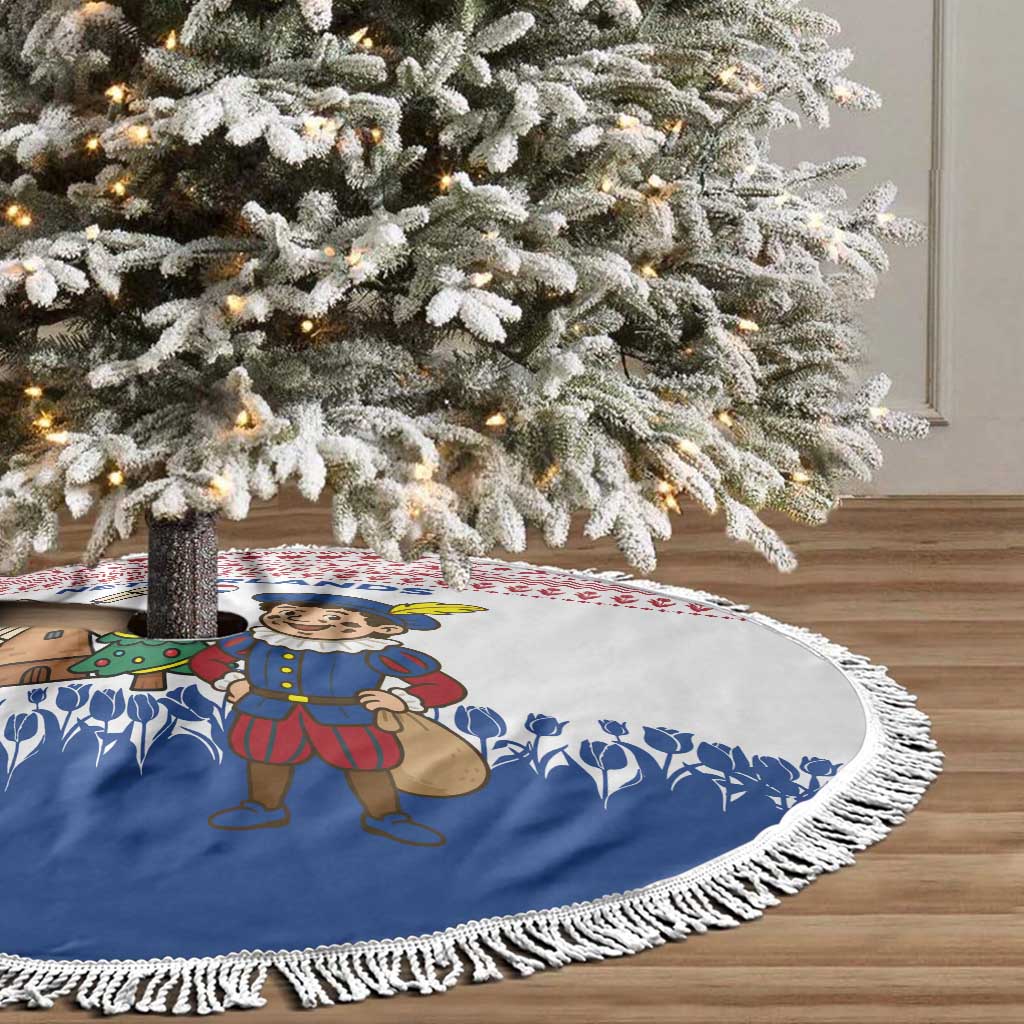 Netherlands Christmas Tree Skirt with Christmas Tree Windmill Piet Character and Tulip Pattern - Wonder Print Shop