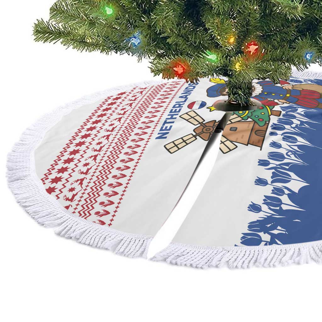 Netherlands Christmas Tree Skirt with Christmas Tree Windmill Piet Character and Tulip Pattern - Wonder Print Shop