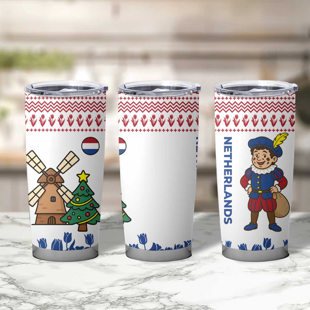 Netherlands Christmas Tumbler Cup with Christmas Tree Windmill Piet Character and Tulip Pattern - Wonder Print Shop
