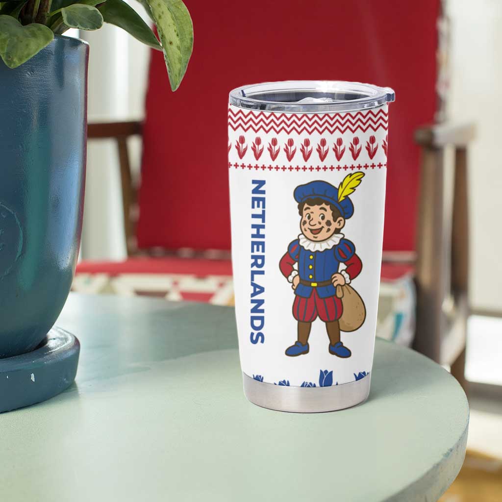 Netherlands Christmas Tumbler Cup with Christmas Tree Windmill Piet Character and Tulip Pattern - Wonder Print Shop