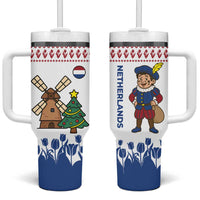 Netherlands Christmas Tumbler With Handle with Christmas Tree Windmill Piet Character and Tulip Pattern - Wonder Print Shop