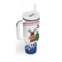Netherlands Christmas Tumbler With Handle with Christmas Tree Windmill Piet Character and Tulip Pattern - Wonder Print Shop