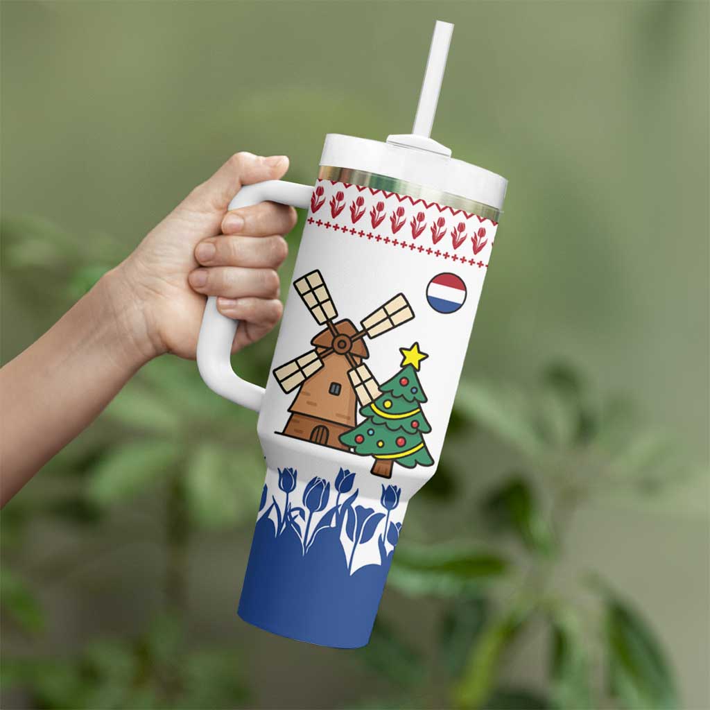 Netherlands Christmas Tumbler With Handle with Christmas Tree Windmill Piet Character and Tulip Pattern - Wonder Print Shop