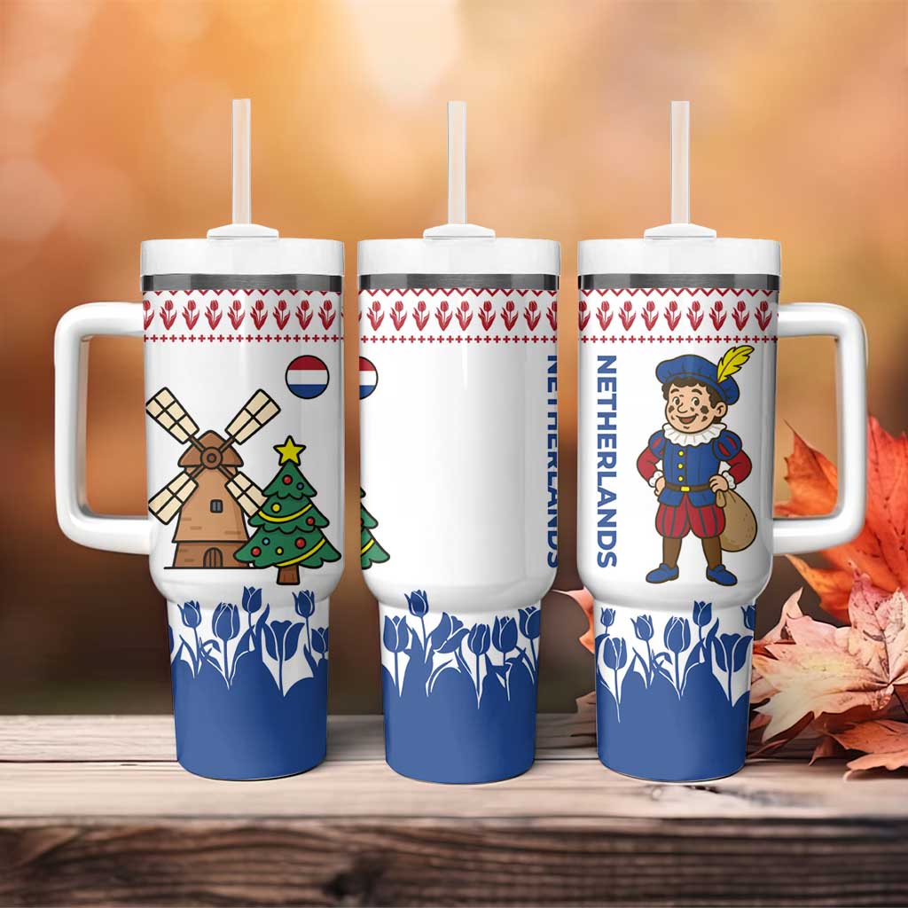 Netherlands Christmas Tumbler With Handle with Christmas Tree Windmill Piet Character and Tulip Pattern - Wonder Print Shop