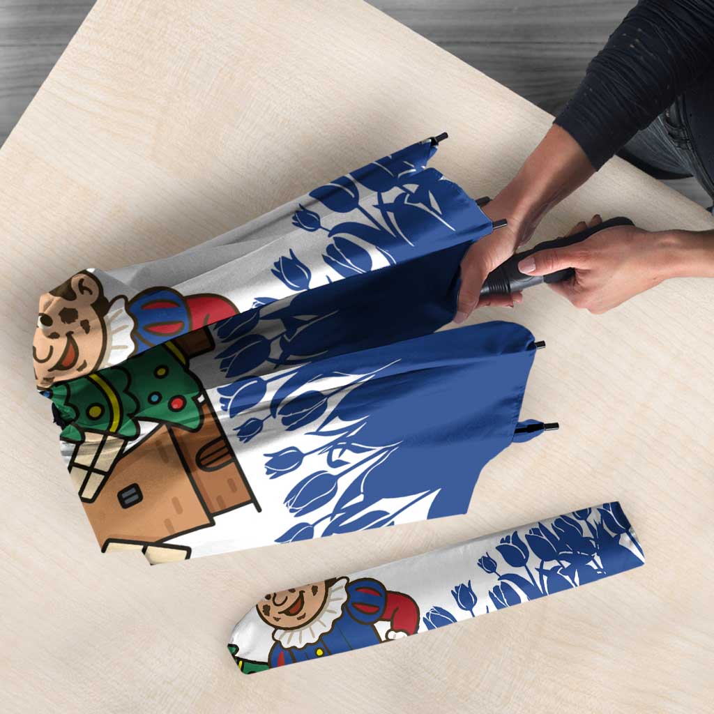 Netherlands Christmas Umbrella with Christmas Tree Windmill Piet Character and Tulip Pattern - Wonder Print Shop
