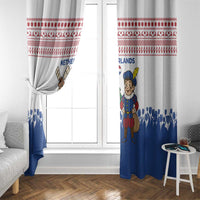 Netherlands Christmas Window Curtain with Christmas Tree Windmill Piet Character and Tulip Pattern - Wonder Print Shop