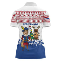 Netherlands Christmas Women Polo Shirt with Christmas Tree Windmill Piet Character and Tulip Pattern - Wonder Print Shop