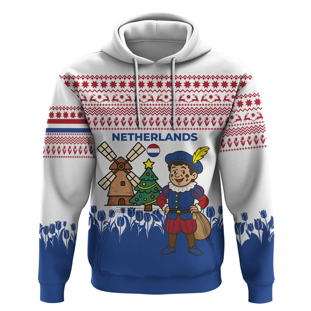 Netherlands Christmas Zip Hoodie with Christmas Tree Windmill Piet Character and Tulip Pattern - Wonder Print Shop