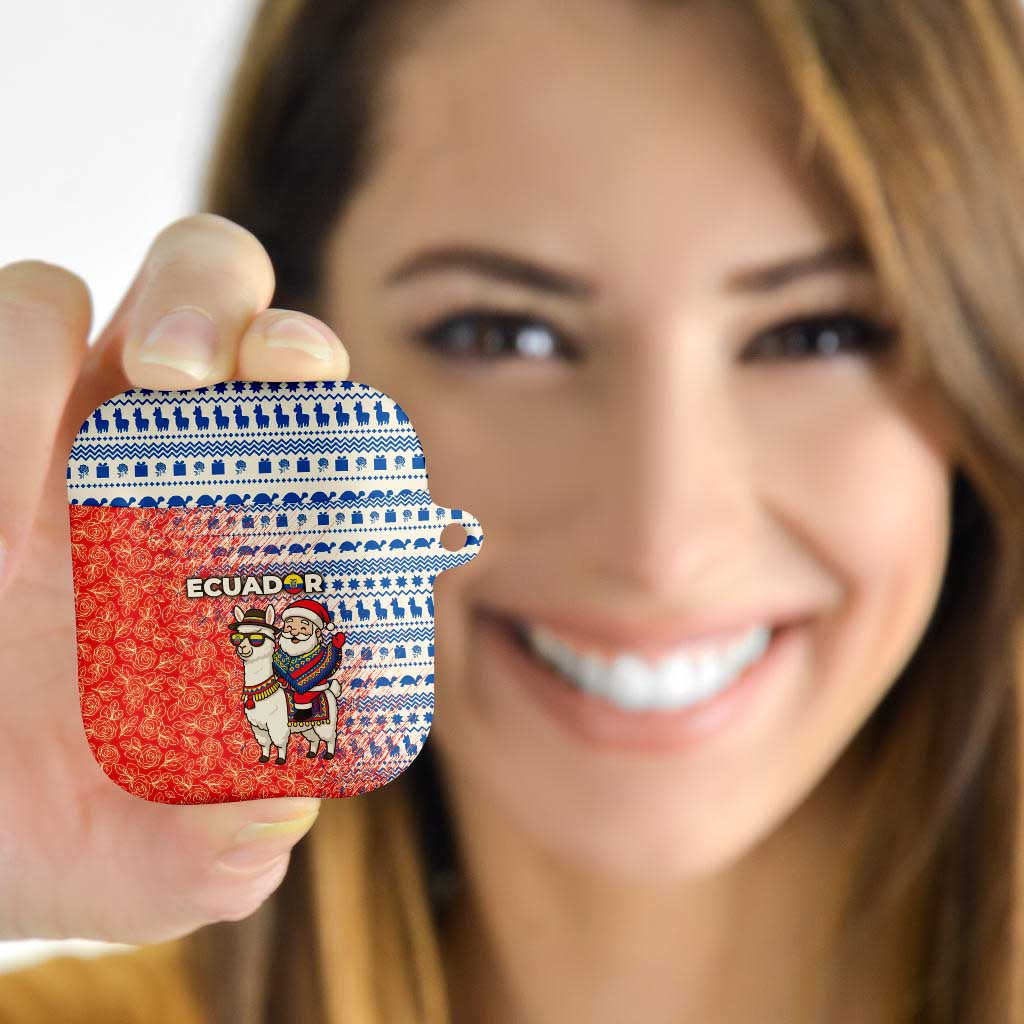 Ecuador Christmas AirPods Case with Santa Riding Llama Traditional Patterns and Rose Design - Wonder Print Shop