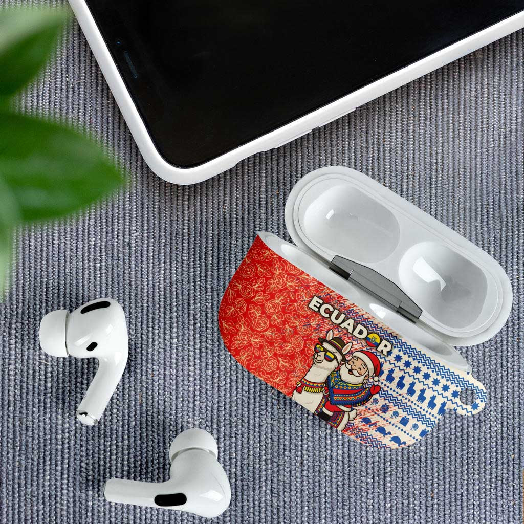 Ecuador Christmas AirPods Case with Santa Riding Llama Traditional Patterns and Rose Design - Wonder Print Shop