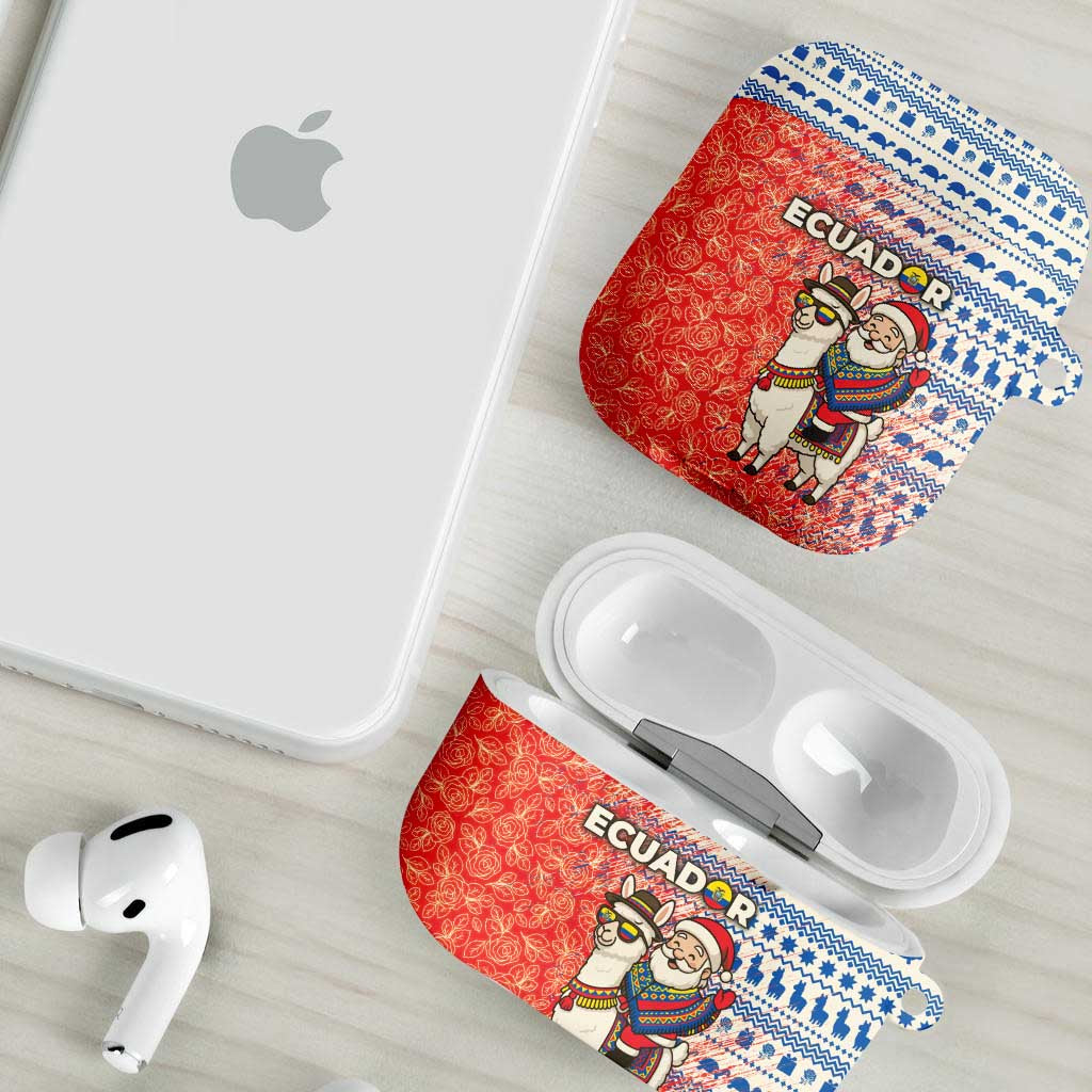 Ecuador Christmas AirPods Case with Santa Riding Llama Traditional Patterns and Rose Design - Wonder Print Shop