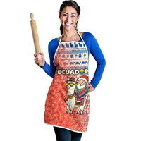 Ecuador Christmas Apron with Santa Riding Llama Traditional Patterns and Rose Design - Wonder Print Shop