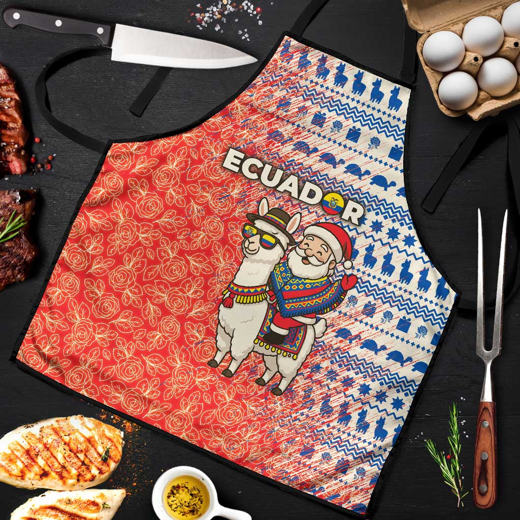 Ecuador Christmas Apron with Santa Riding Llama Traditional Patterns and Rose Design - Wonder Print Shop