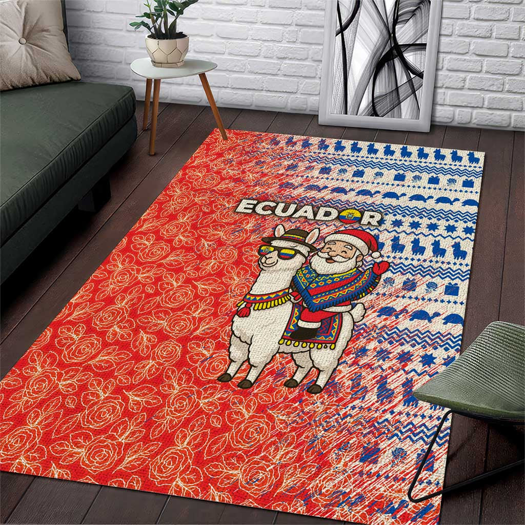 Ecuador Christmas Area Rug with Santa Riding Llama Traditional Patterns and Rose Design - Wonder Print Shop